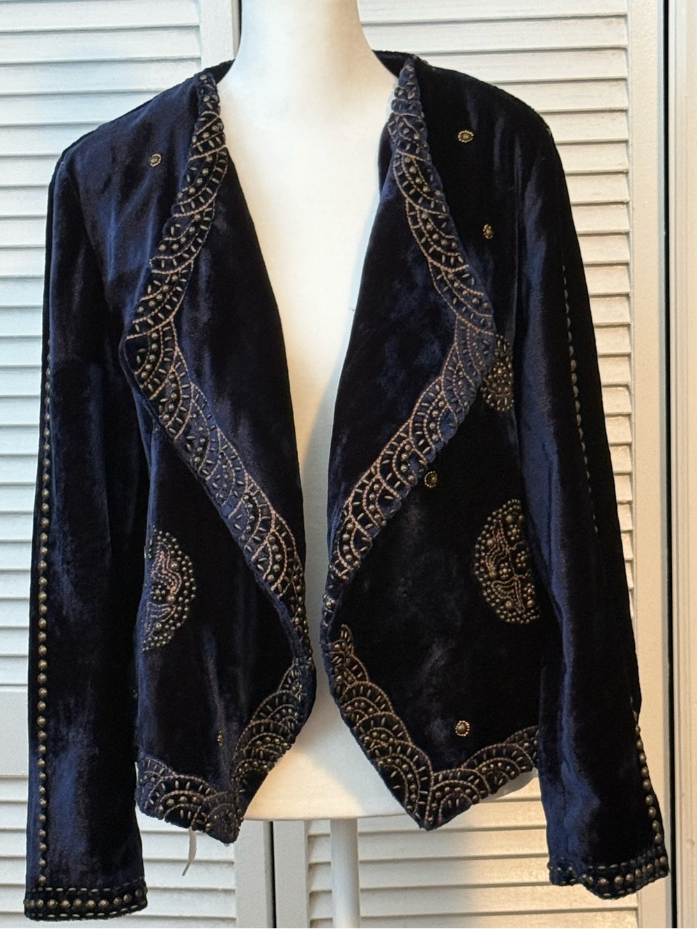 Soft Surroundings Velvet Celestial Blue Womens  Jacket Sharkbite Hem Whimsigoth